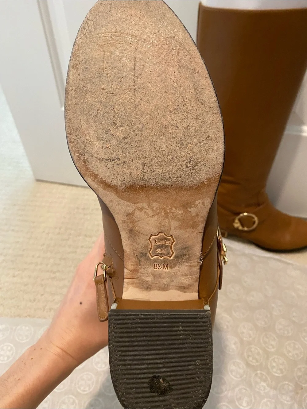 Tory Burch Cognac Leather Knee-High Riding Boots